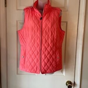 Talbots Coral Quilted Vest with Stand-Up Collar